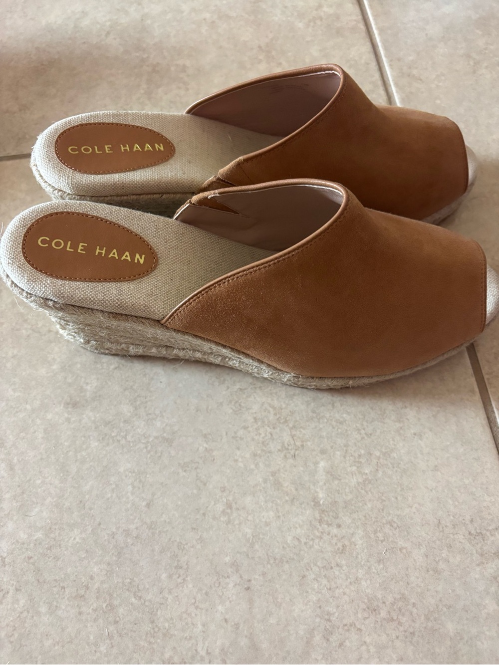 Cole Haan Women's Camel Suede Espadrille Wedge Slides